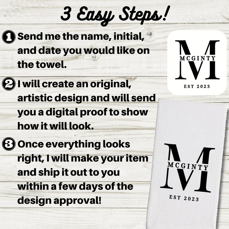 Custom Monogram Kitchen Towel with Your Initial and Name for Newlywed