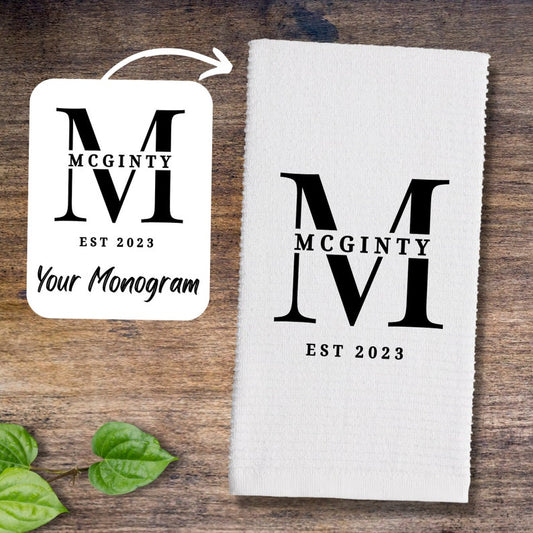 Custom Monogram Kitchen Towel with Your Initial and Name for Newlywed