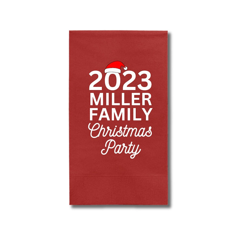 Custom Christmas Napkins, Family Christmas Party Green and Red Paper Dinner Napkins