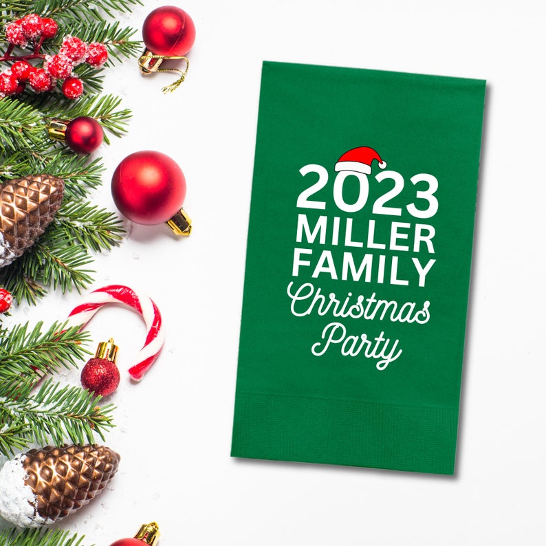 Custom Christmas Napkins, Family Christmas Party Green and Red Paper Dinner Napkins