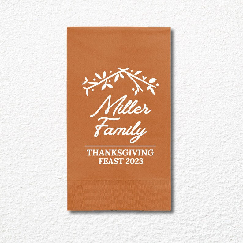 Custom Thanksgiving Paper Dinner Napkins, Family Thanksgiving Feast - Add Your Name