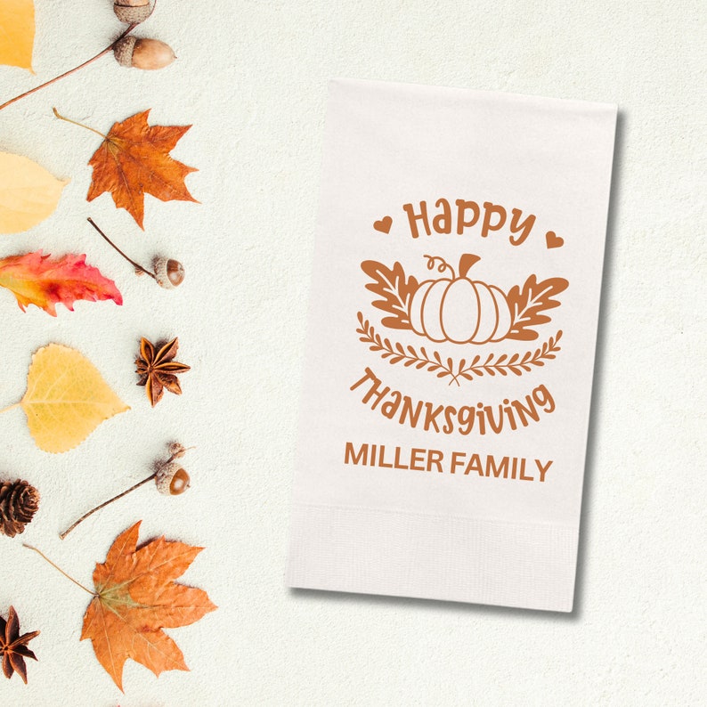 Custom Thanksgiving Paper Dinner Napkins, Happy Thanksgiving - Add Your Name, Table Decor and Guest Towels