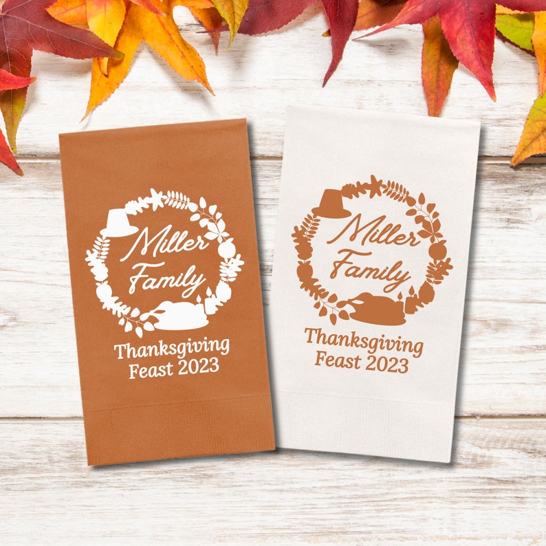 Custom Thanksgiving Paper Dinner Napkins, Monogram Thanksgiving Feast - Add Your Name