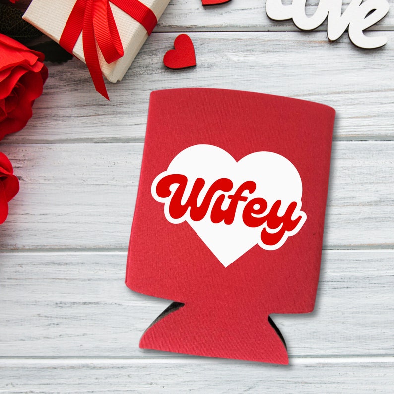 Couple Valentine's Beer Cooler, Hubby and Wifey Can Coolies