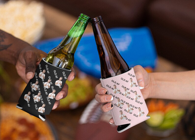 Custom Photo Birthday Can Cooler, OLD AF Coolies