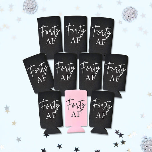 Custom 40th Birthday Spiked Seltzer Coolers, Forty AF Skinny Coolies