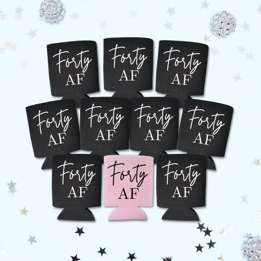 Custom 40th Birthday Can Coolers, Forty AF Coolies
