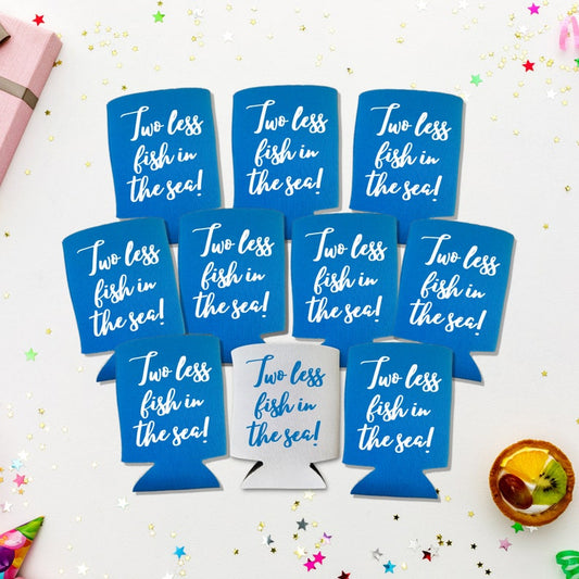 Custom Wedding Can Coolers, Two Less Fish In The Sea Coolies