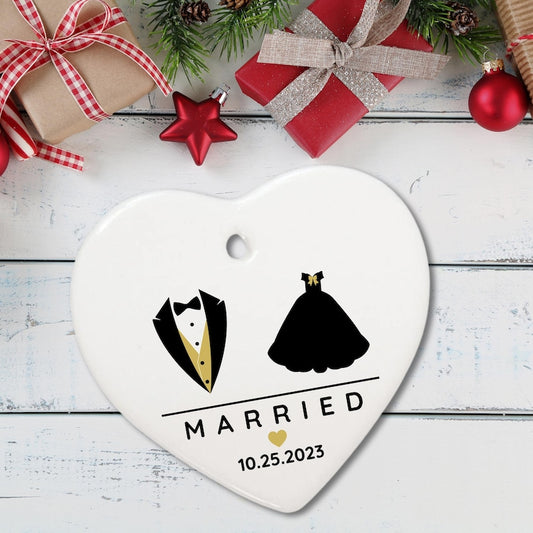 Custom Wedding Heart Ornament, Newly Married Couple Hanging Decoration