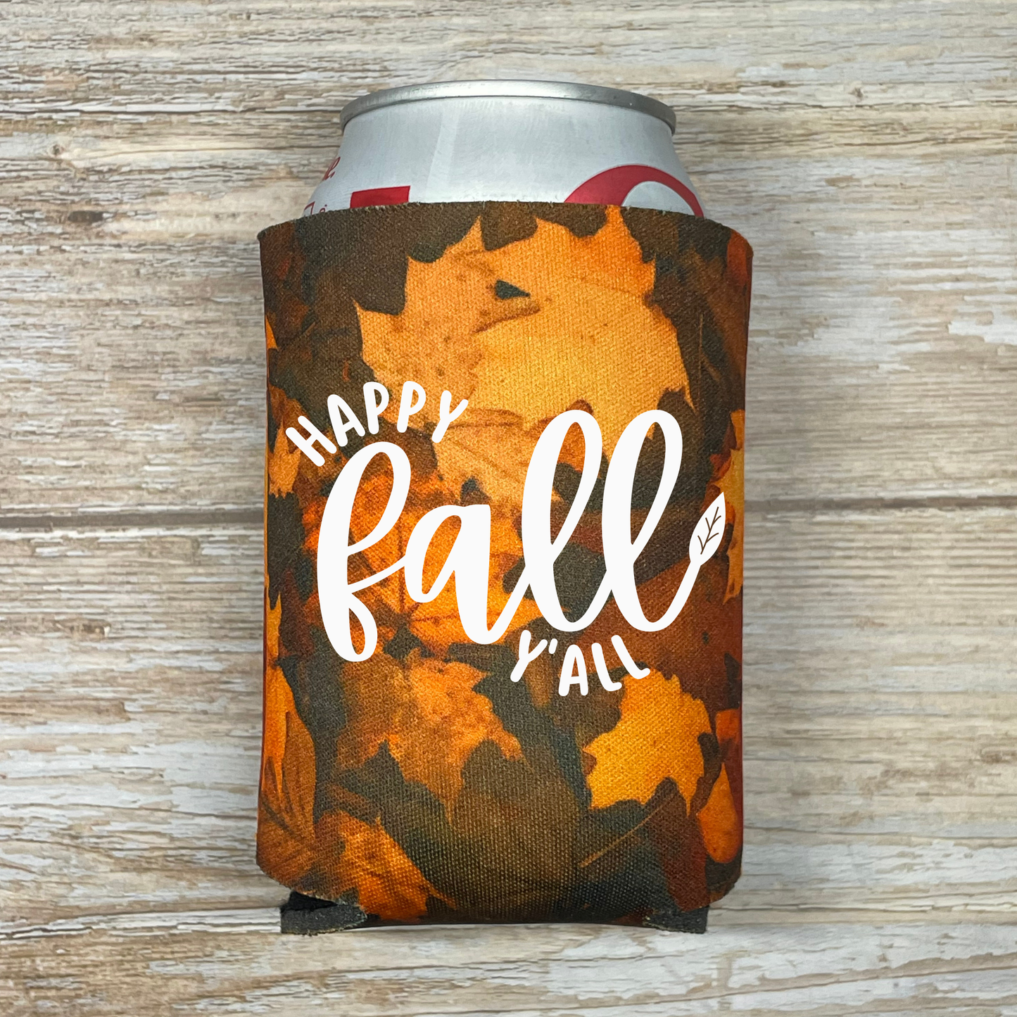 Fall Leaves Pattern Can Coolers, Happy Fall Y'all Coolies