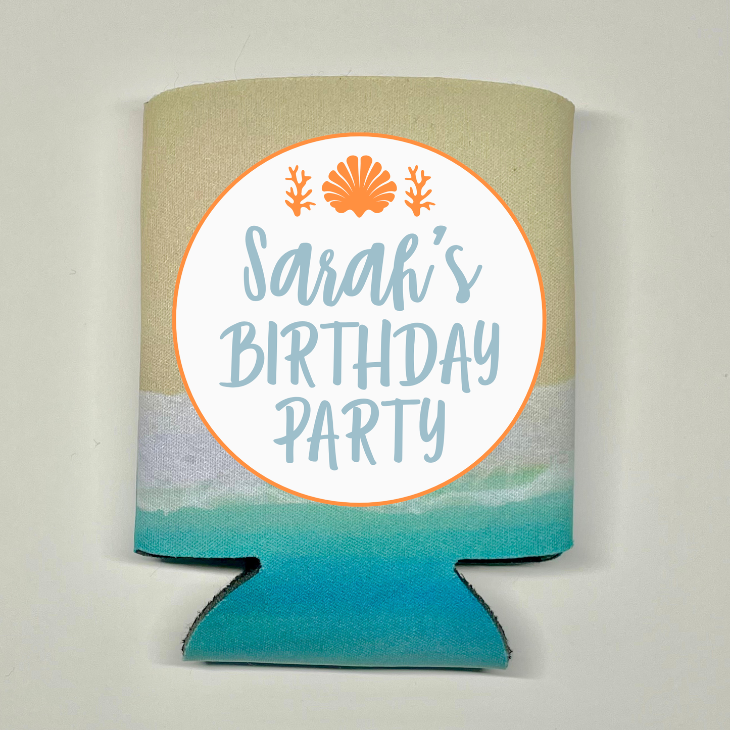 Custom Birthday Beach Pattern Can Coolers, Life's A Beach At 60! Coolies