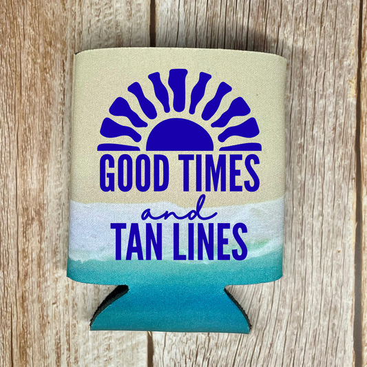 Beach Pattern Can Coolers, Good Times And Tan Lines, Summer Vacation Coolies