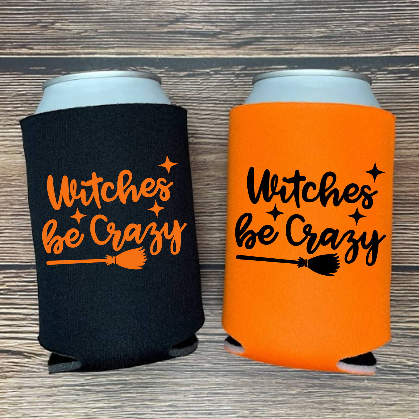Halloween Can Coolers for Bachelorette Party, Witches Be Crazy Beer Coolies
