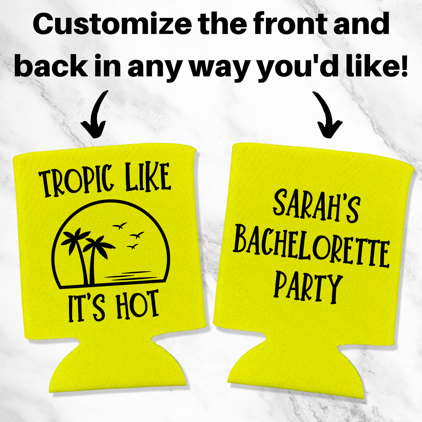 Custom Neon Bachelorette Party Can Coolers, Tropic Like It's Hot Coolies