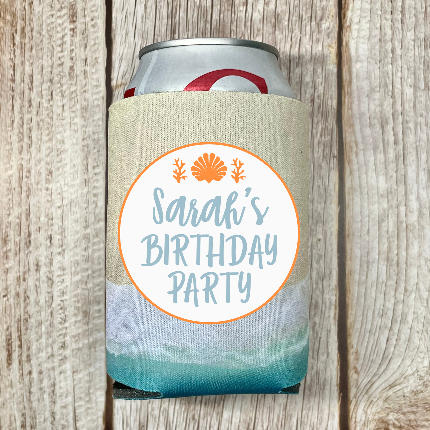 Custom Birthday Beach Pattern Can Coolers, Life's A Beach At 60! Coolies