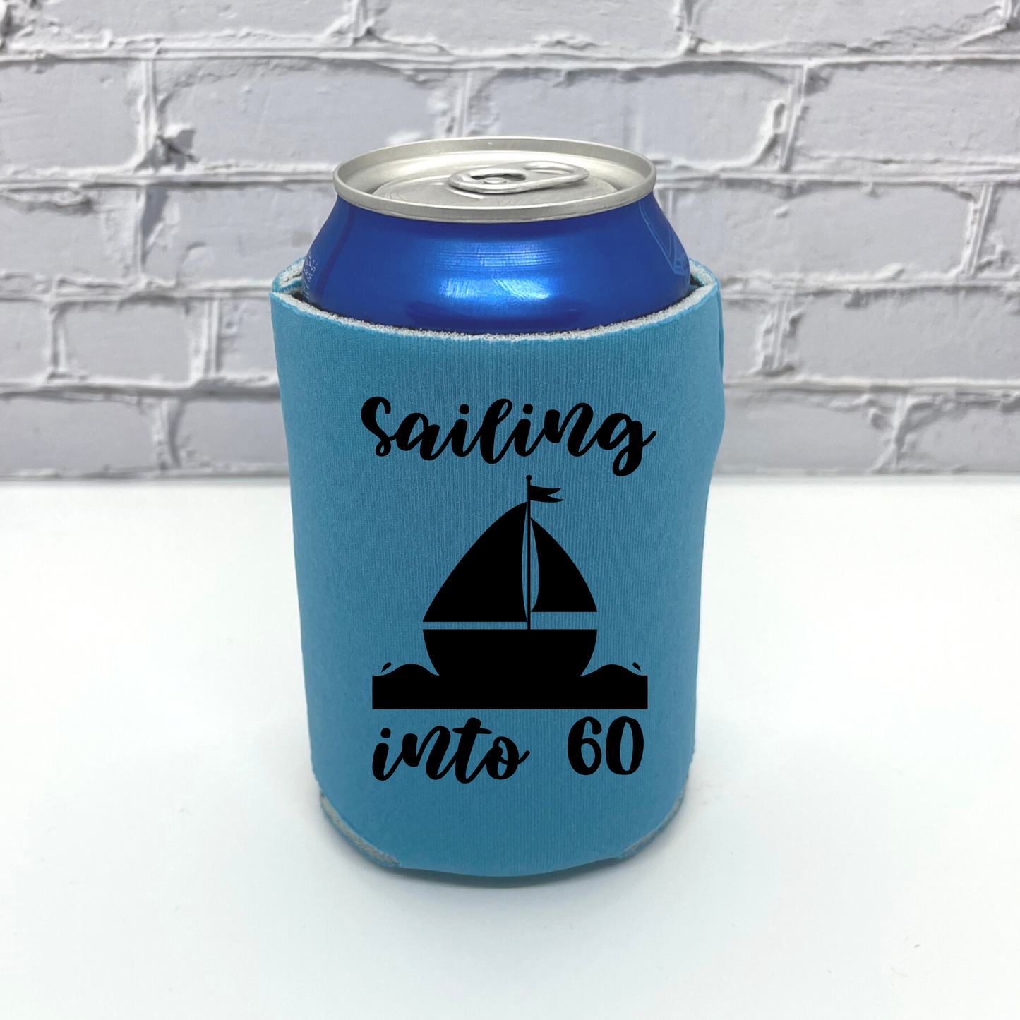 Custom Neon Birthday Can Cooler, Sailing Into 60 Coolies