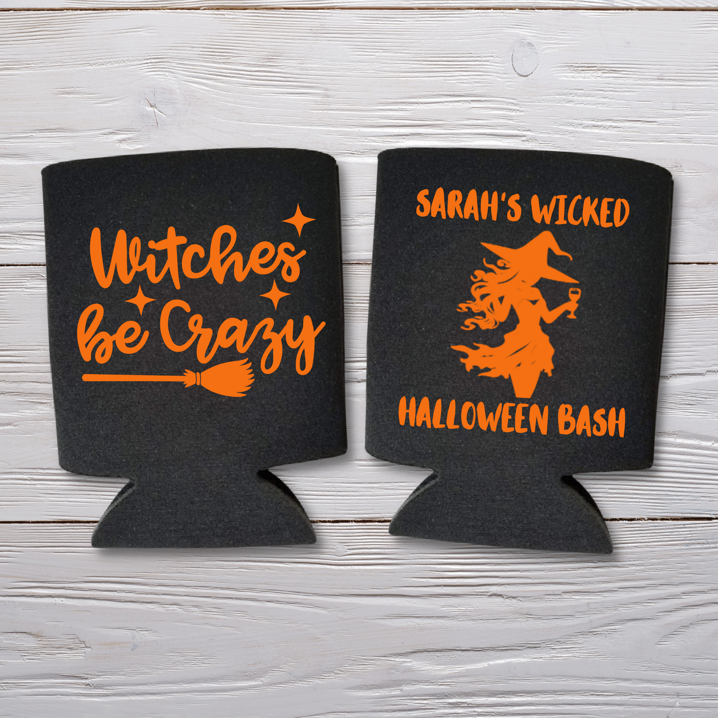 Halloween Can Coolers for Bachelorette Party, Witches Be Crazy Beer Coolies