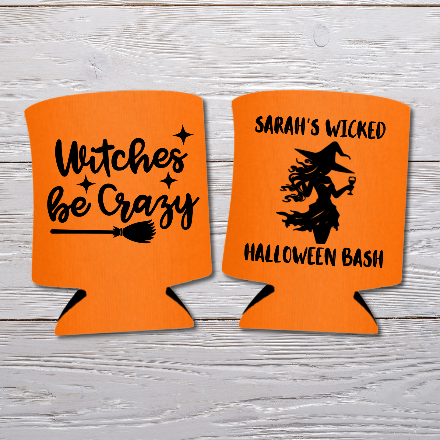 Halloween Can Coolers for Bachelorette Party, Witches Be Crazy Beer Coolies