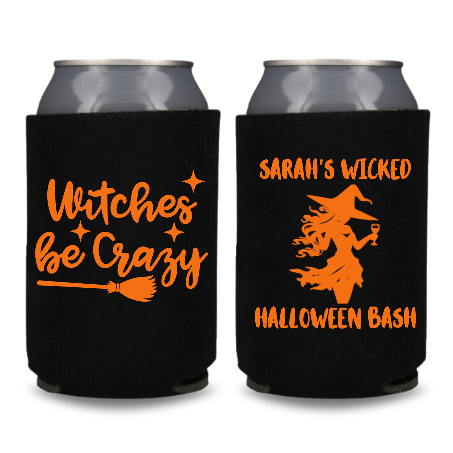 Halloween Can Coolers for Bachelorette Party, Witches Be Crazy Beer Coolies