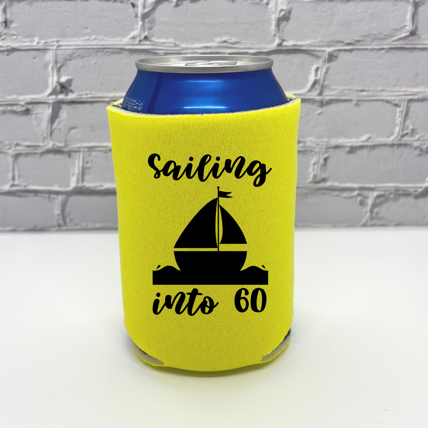 Custom Neon Birthday Can Cooler, Sailing Into 60 Coolies