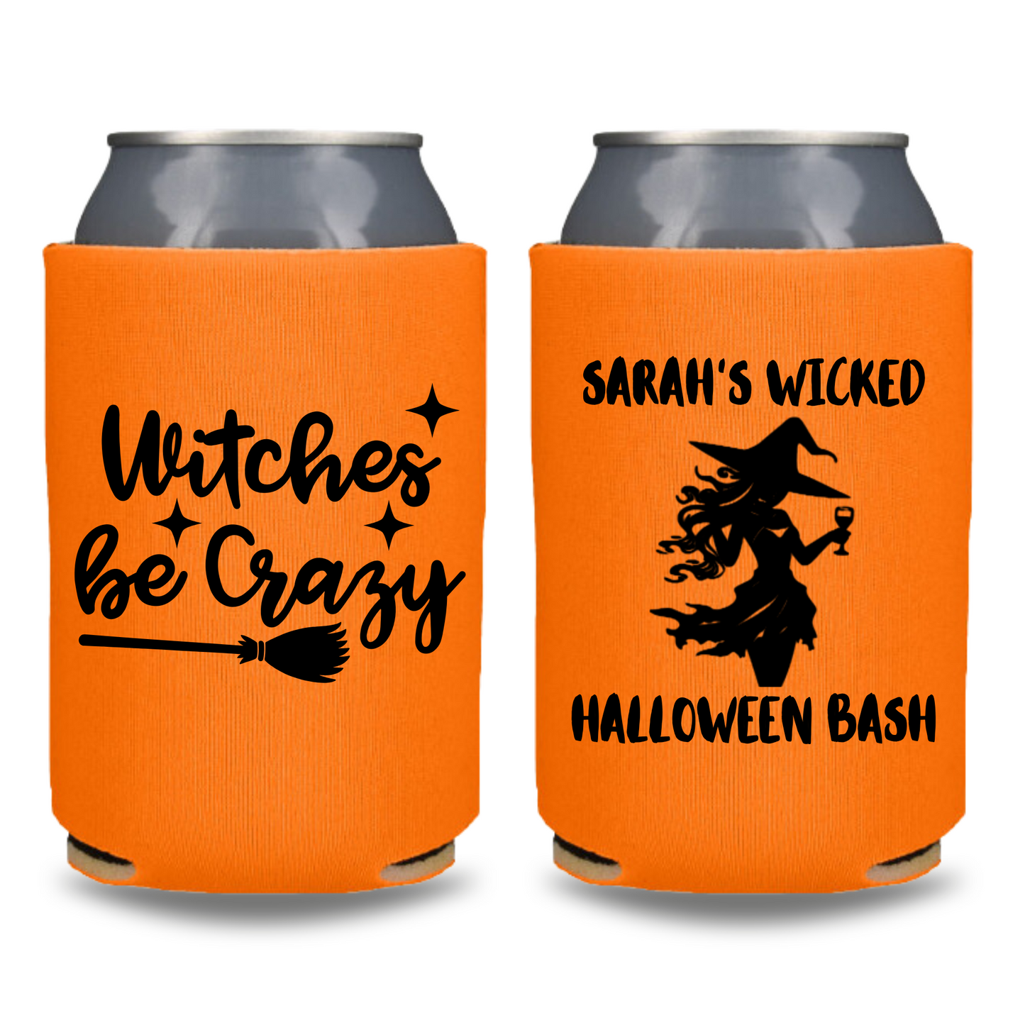 Halloween Can Coolers for Bachelorette Party, Witches Be Crazy Beer Coolies