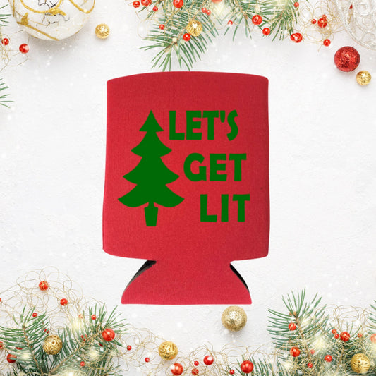 Christmas Can Coolers, Let's Get Lit Beer Coolies