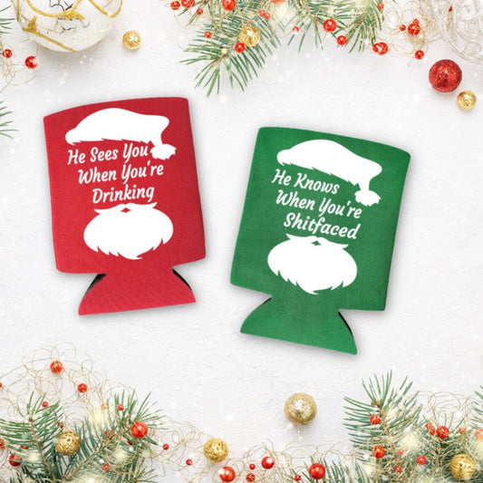 Christmas Can Coolers, He Sees You When You're Drinking, He Knows When You’re Shitfaced Beer Coolies