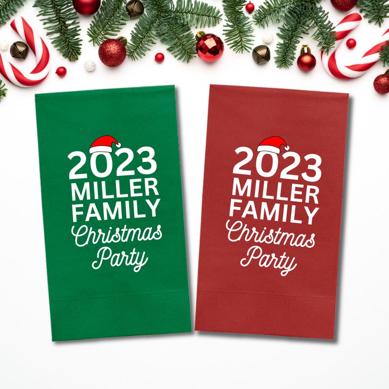 Custom Christmas Napkins, Family Christmas Party Green and Red Paper Dinner Napkins