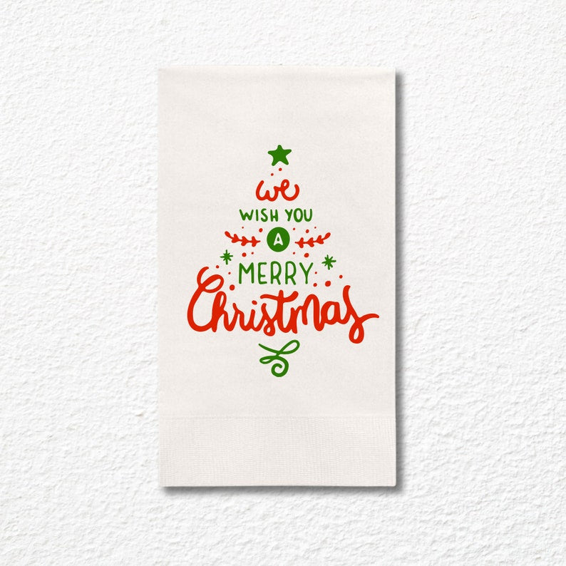 Custom Christmas Napkins, We Wish You A Merry Christmas Paper Dinner Napkins