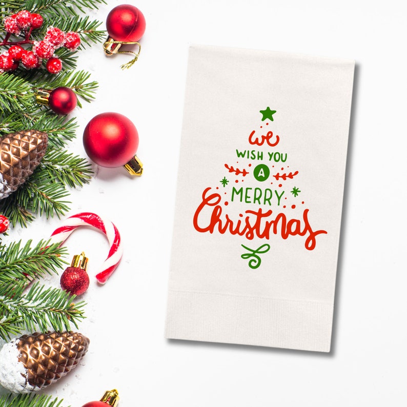 Custom Christmas Napkins, We Wish You A Merry Christmas Paper Dinner Napkins