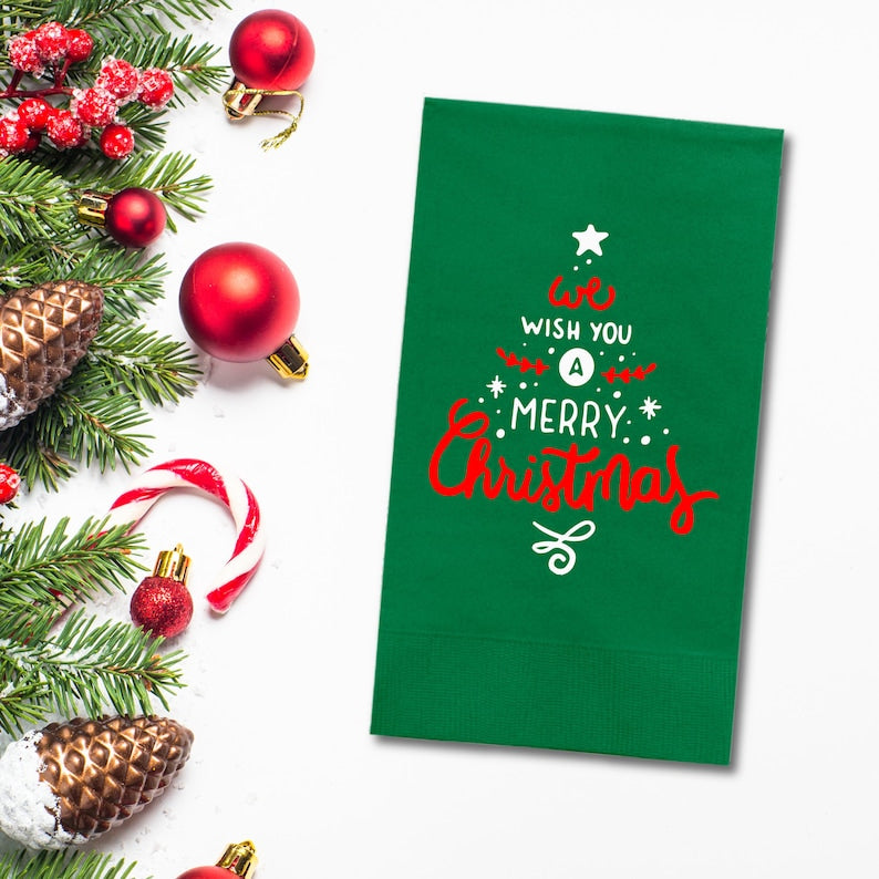 Custom Christmas Napkins, We Wish You A Merry Christmas Paper Dinner Napkins