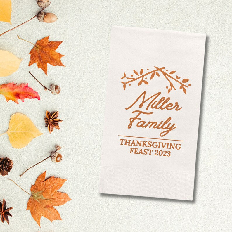 Custom Thanksgiving Paper Dinner Napkins, Family Thanksgiving Feast - Add Your Name