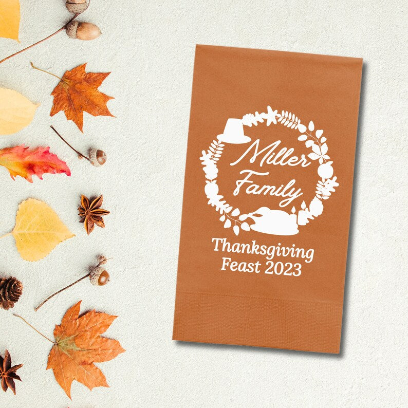 Custom Thanksgiving Paper Dinner Napkins, Monogram Thanksgiving Feast - Add Your Name