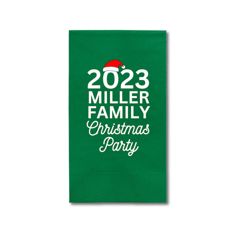Custom Christmas Napkins, Family Christmas Party Green and Red Paper Dinner Napkins