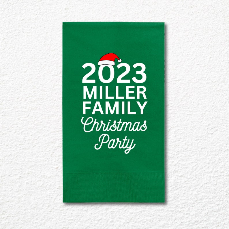 Custom Christmas Napkins, Family Christmas Party Green and Red Paper Dinner Napkins