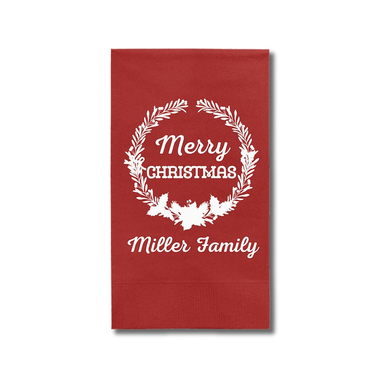 Custom Christmas Napkins, Merry Christmas Green and Red Paper Dinner Napkins