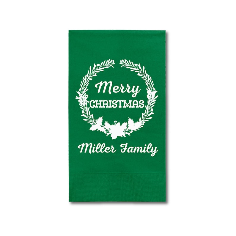 Custom Christmas Napkins, Merry Christmas Green and Red Paper Dinner Napkins