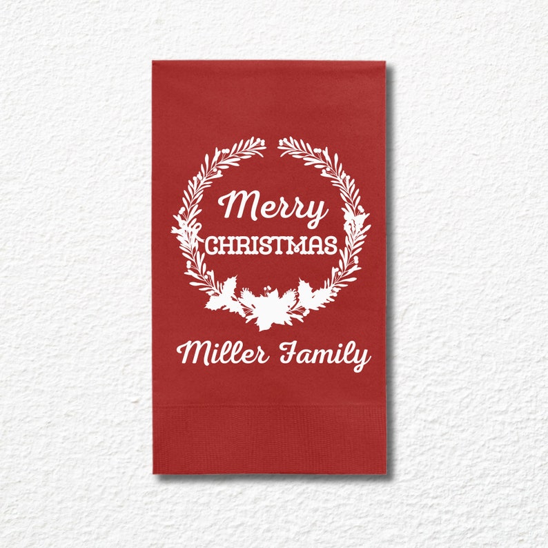 Custom Christmas Napkins, Merry Christmas Green and Red Paper Dinner Napkins