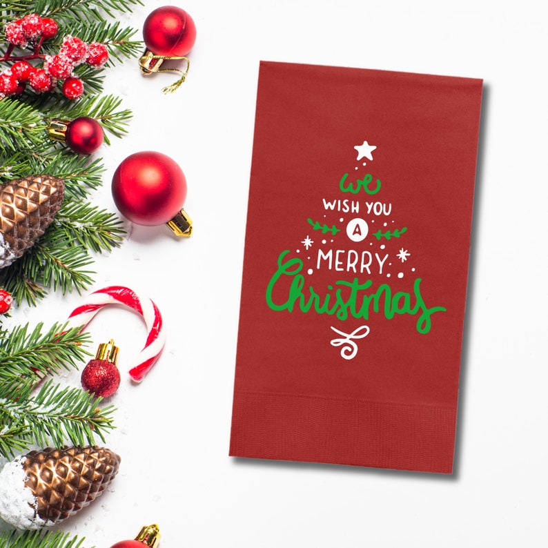 Custom Christmas Napkins, We Wish You A Merry Christmas Paper Dinner Napkins