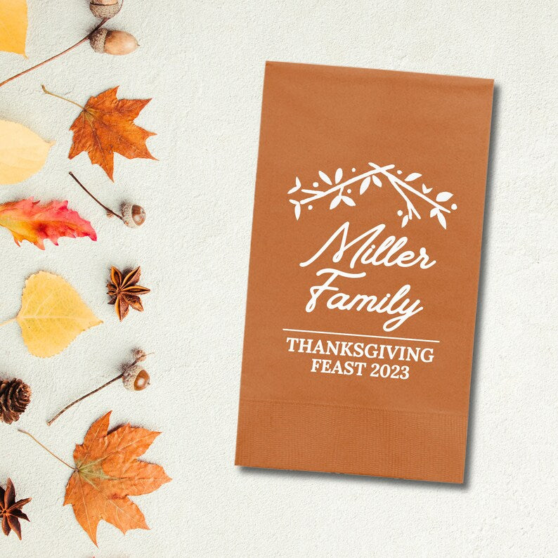 Custom Thanksgiving Paper Dinner Napkins, Family Thanksgiving Feast - Add Your Name